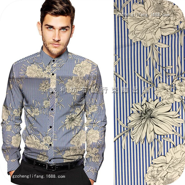 全棉平纹印花 夏男女衬衫印花面料 韩连衣裙印花 布黑白花小条纹