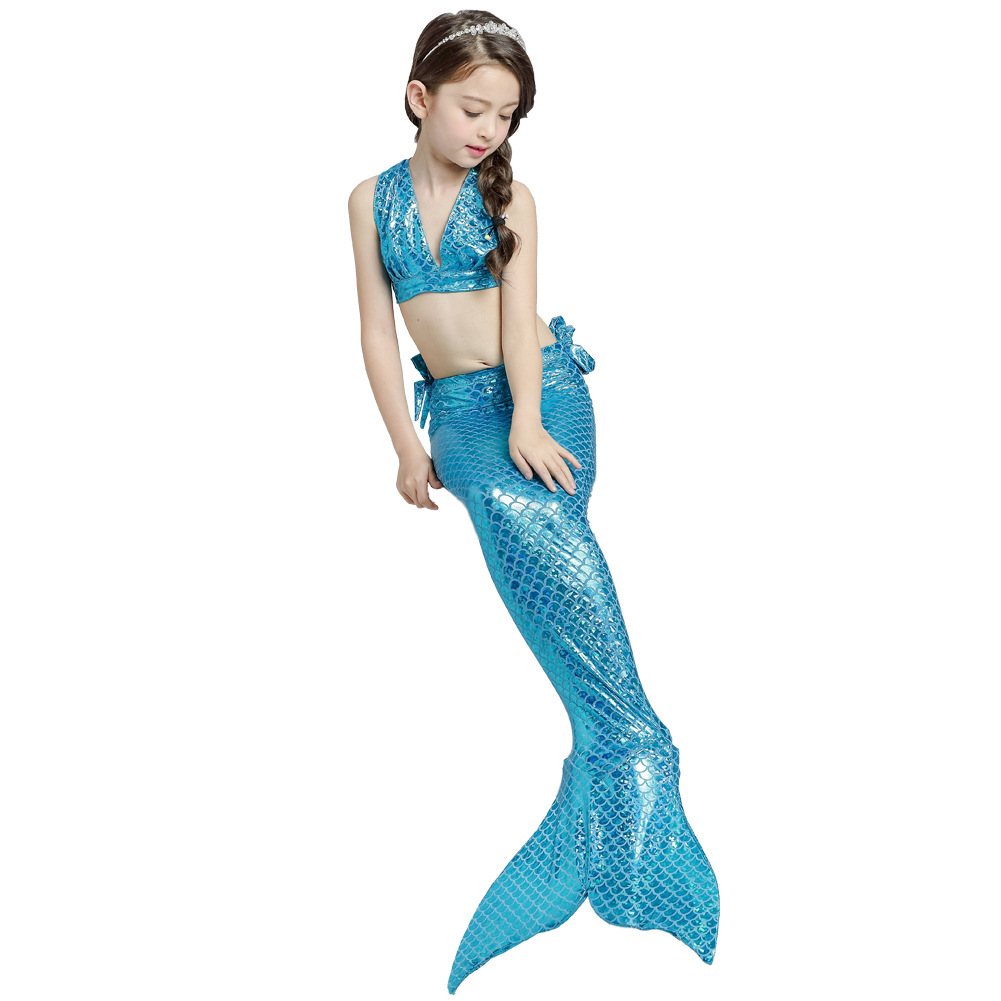 Layered Princess Mermaid Dress up Girl Party Costume Scales Print Gown