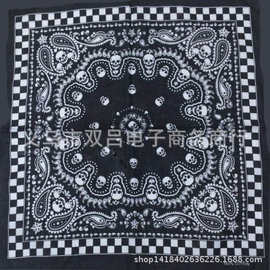 义乌双吕方巾麻辣教师混混包头黑白格边骷髅全棉四魔术小头巾