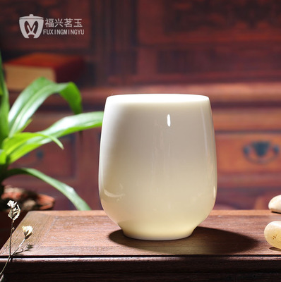 福兴茗玉 德化白瓷品茗杯 纯白玉瓷主人杯 功夫茶具手捧杯子 定制