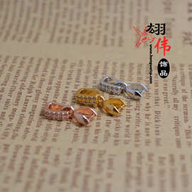 DIY饰品配件 铜镀真金微镶锆石瓜子扣夹扣 水晶翡翠吊坠扣配件
