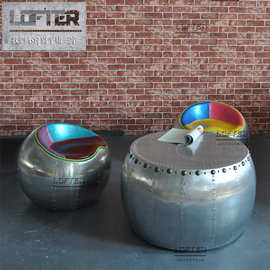 LOFT工业风铝皮铆钉金属个性圆鼓形茶几设计师创意复古做旧圆茶台