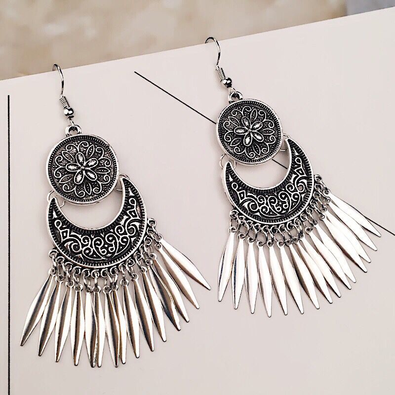 ethnic retro coin tassel geometric contrast color earrings wholesalepicture3