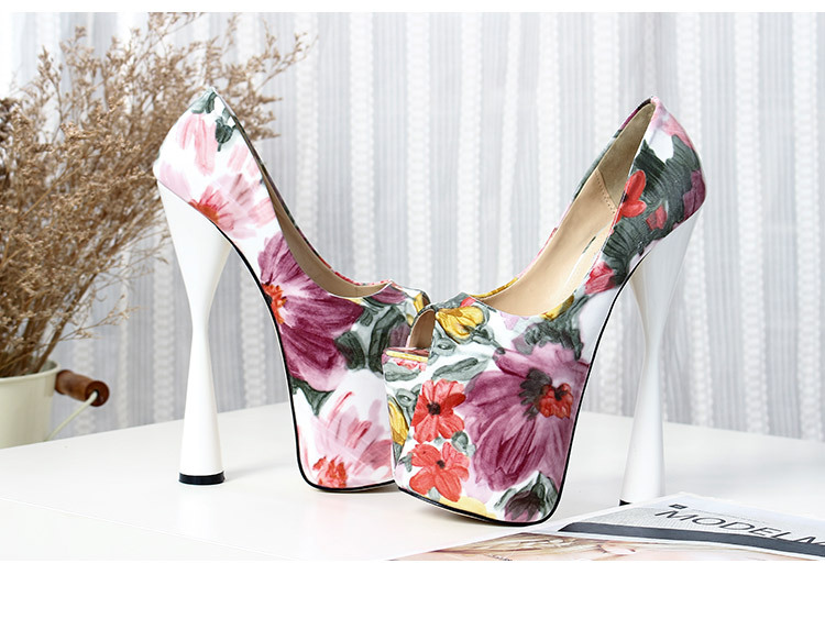 Giày cao gót nữ mũi nhọn gót siêu cao 19 cm, họa tiết miệng cá, đế chống thấm nước — Màu vàng chi tiết 9