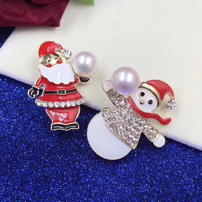 天然淡水珍珠胸针胸花丝巾扣圣诞老人圣诞娃娃胸针毛衣链吊坠一体|ms