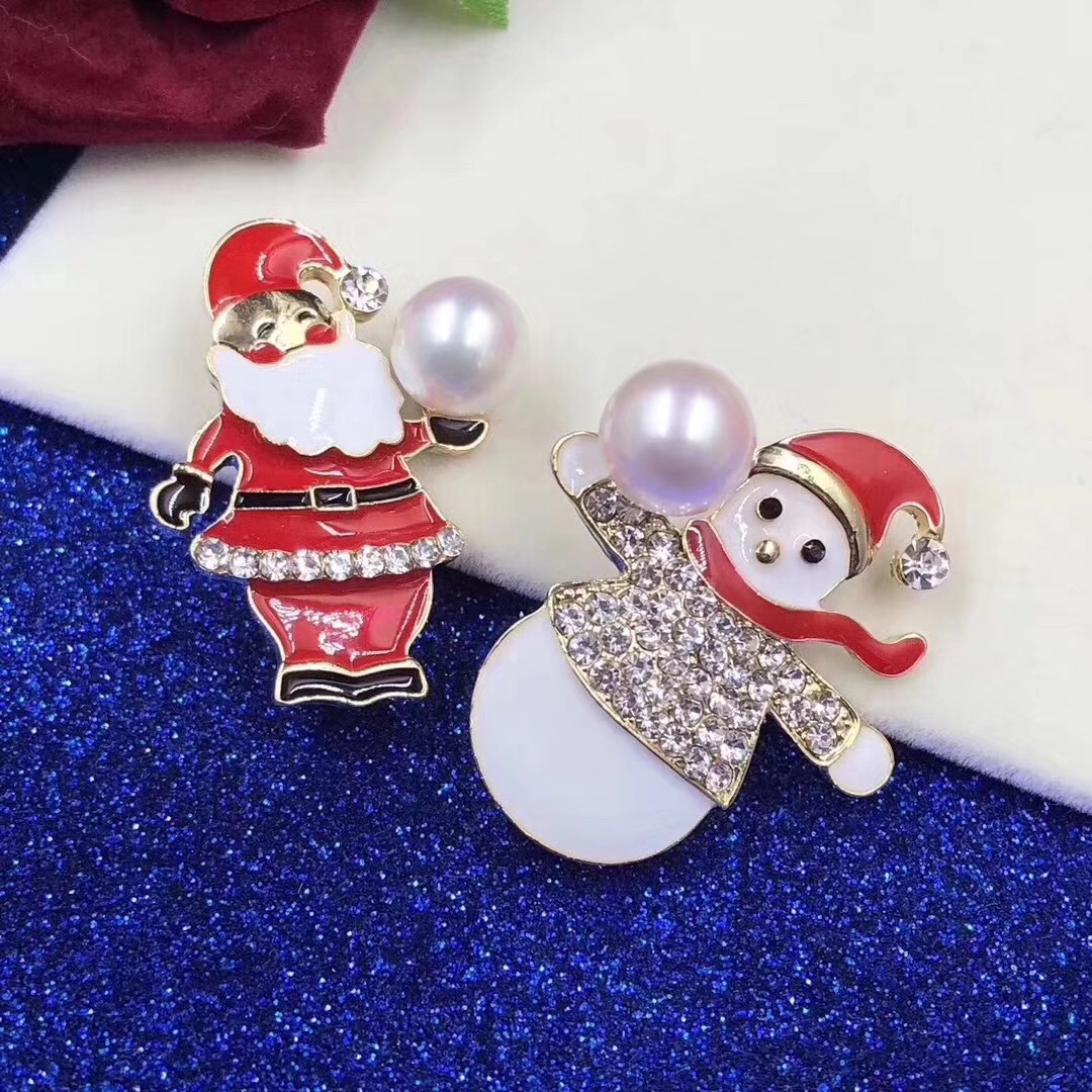 天然淡水珍珠胸针胸花丝巾扣圣诞老人圣诞娃娃胸针毛衣链吊坠一体|ms