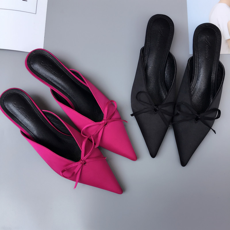 Summer New Korean Pointed Fashion Wild Half Slippers Thin Heel Bow Sandals Wholesale Nihaojewelry display picture 16