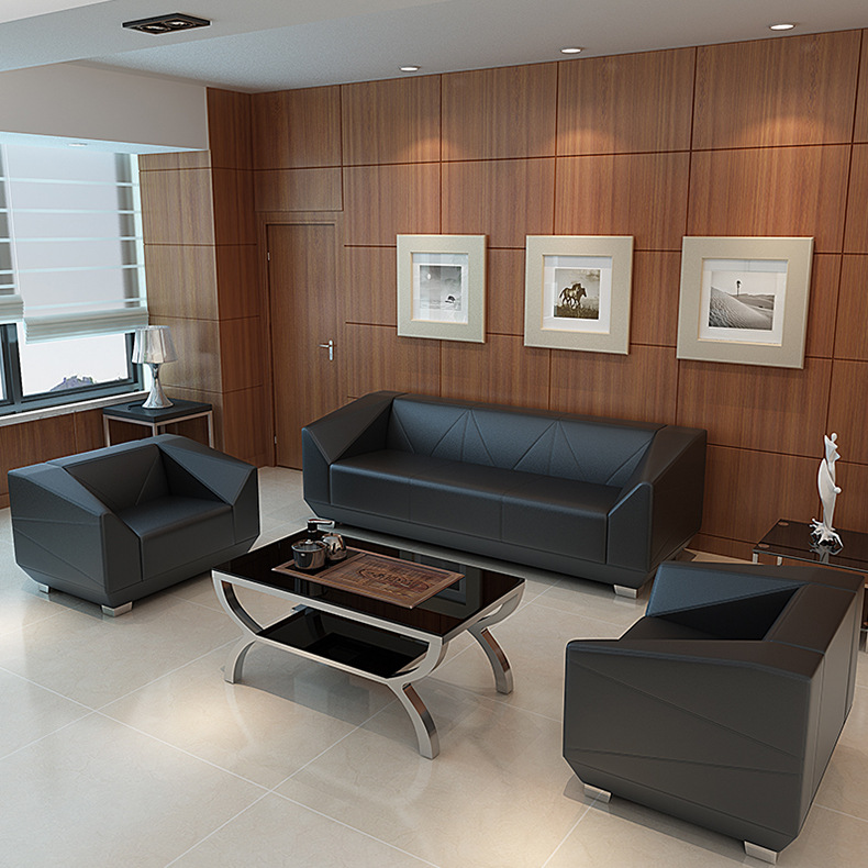 办公沙发商务接待会客简约现代办公室沙发茶几组合真皮三人位时尚