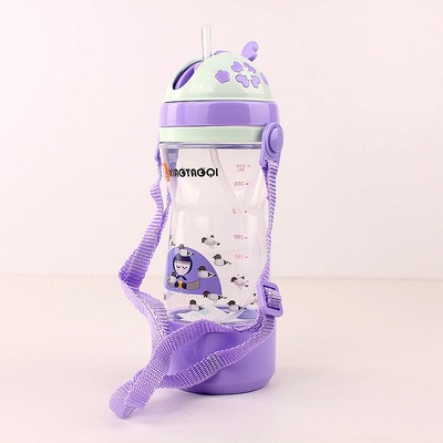 小淘气儿童水杯宝宝带吸管水壶防摔背带幼儿水壶婴儿学饮杯AW-58|ms