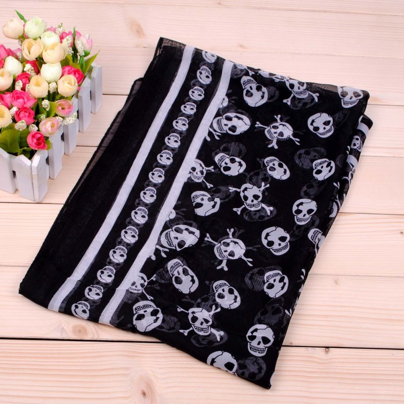 Skull Pattern Winter, Summer, Spring Season Women's Gender Sweet Style Women's Sweet Skull Chiffon Silk Scarf