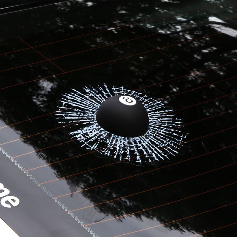 厂家直销创意3D疯狂台球网球砸碎玻璃贴纸 立体黑八8个性车身贴