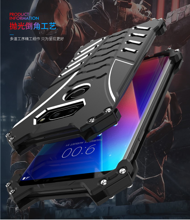 R-Just Batman Shockproof Aluminum Shell Metal Case with Custom Batarang Stent for LG V30 & LG V30+