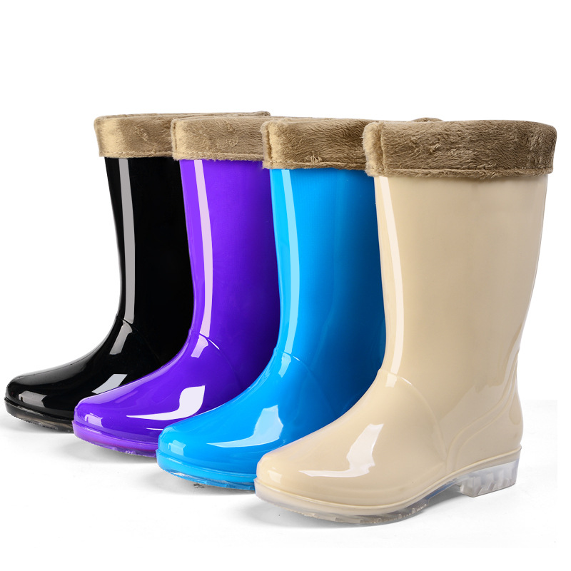 雨鞋女式中筒時尚雨靴女士加絨保暖水靴水晶加厚底耐磨膠鞋