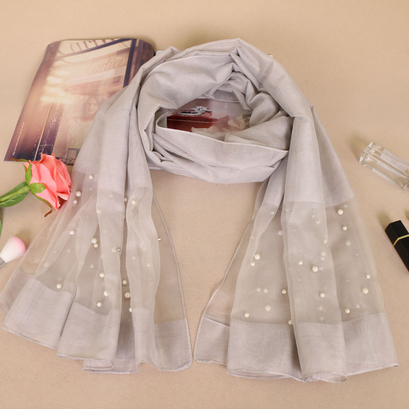 #6浅灰 (2) 蕾丝珍珠羊绒围巾