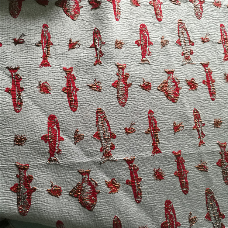 可爱的小鱼图案色织梭织提花面料适用于用装装饰沙发布鞋子布