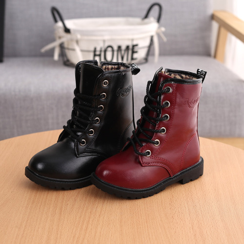 Wholesale leather boots for boys and girls, autumn and winter baby thin cotton Martin boots, children's boots, snow boots, high-top mid-calf boots