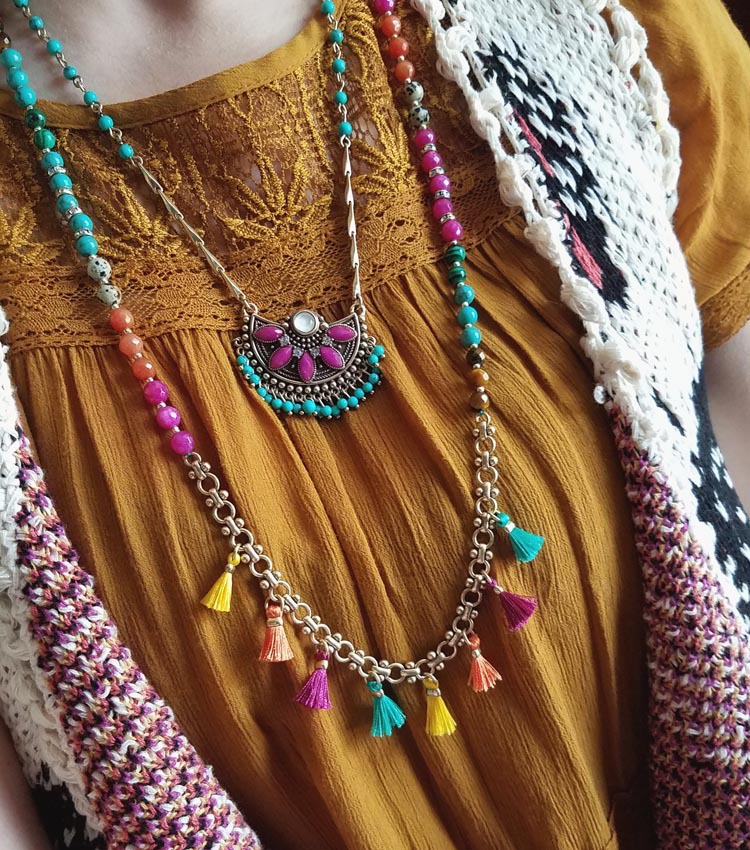 Korean Style Bohemian Ethnic Style Necklace High Profile Retro Tassel Sweater Chain Design Temperament Gem Clavicle Chain display picture 8