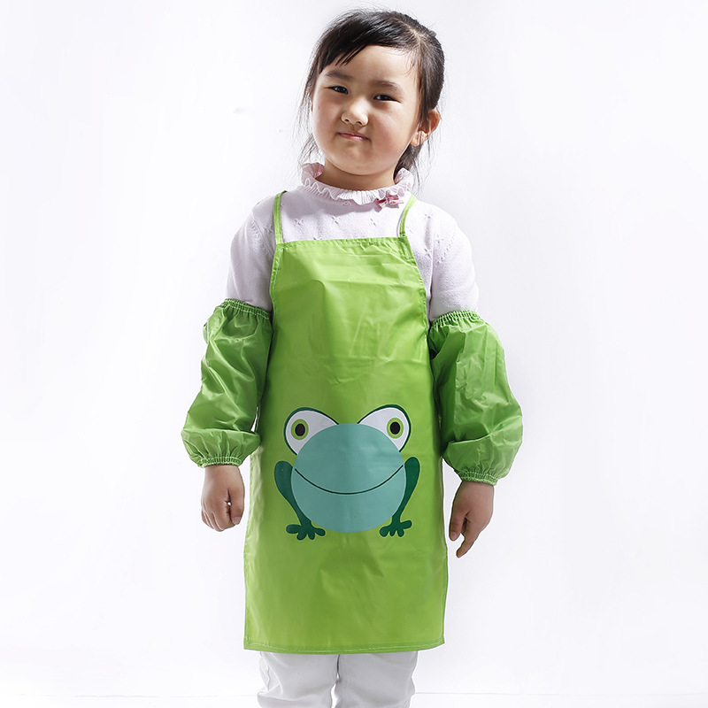 儿童青蛙防水围裙画画衣幼儿园绘画幼儿大童写字围裙袖套印字批发