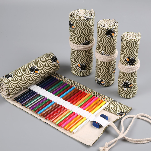 Xiangyun Printed Canvas Art Pencil Case: 12, 24, 36, 48, or 72-Hole High-Capacity Roll-Up Pencil Bag for Colored Pencils, Sketching, and Stationery