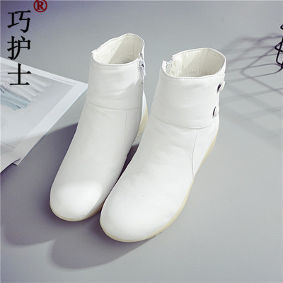 Nurse white With slope keep warm Plush non-slip Work shoes soft sole Short Cotton Boots winter genuine leather Nurse Cotton-padded shoes