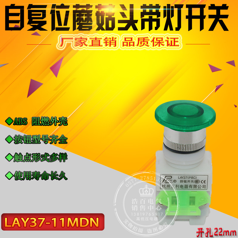 LAY37(PBC)-11MD Y090-11MD 带灯蘑菇头按钮开关 自复位