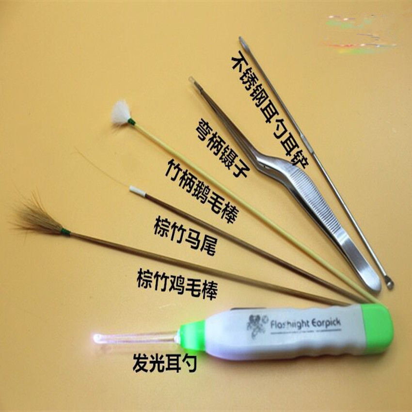 现货批发采耳工具套装 发光挖耳勺 鹅毛棒 抽屉式六件套|ms