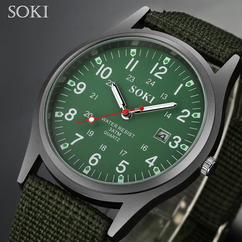SOKI Canvas Clothing Men's Watch Casual Fashion Gift Watch Military Watch Calendar Wish Student Sports Quartz Watch