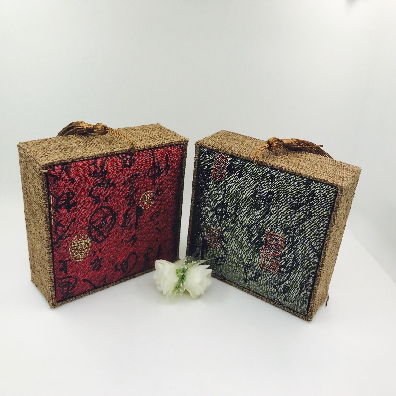 仿古高档木质流苏亚麻布佛珠手镯包装盒首饰包装盒手串盒批发