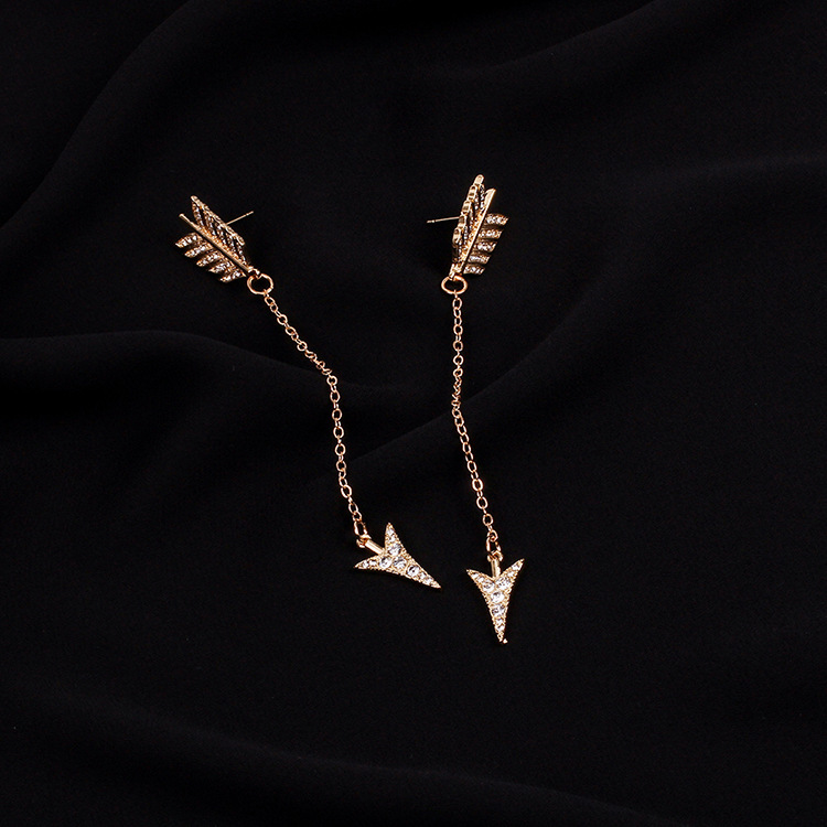 7g Weight Earrings Classification Women'S Gender Gold, Silver Color Hot Sale Popular Ornament Rhinestone Tassel Arrow Earrings European And American Style Women Fashion Stud Earrings 5