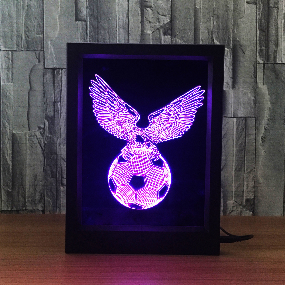 3d灯 相框式 创意产品七彩遥控触摸小夜灯足球