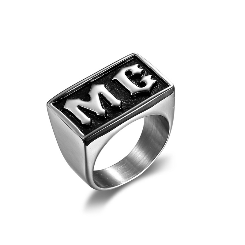 Enamel Design Retro Letter Titanium Steel Enamel Men's Rings