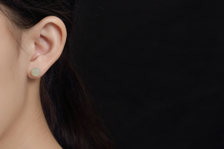 Bông tai hoa sen ngọc bích Hetian tự nhiên bạc S925 — Cỡ Nhỏ, Cỡ to chi tiết 10