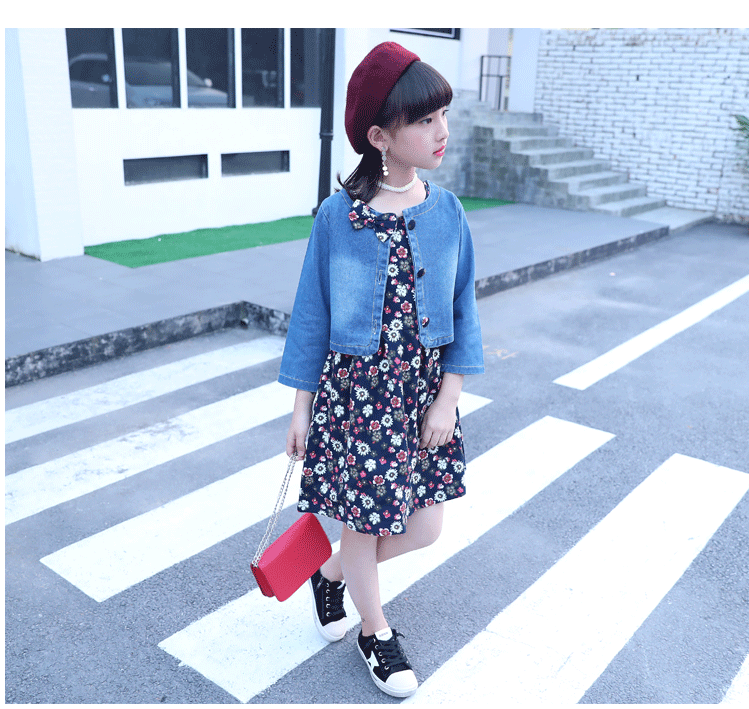 牛仔碎花裙两件套_13
