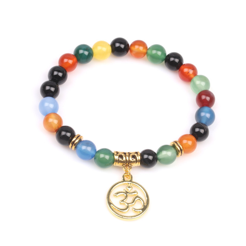 Chakra 8mm Natural Stone Bead Bracelet Colorful Chakra Agate Energy Yoga Buddha 3d Bracelet display picture 1