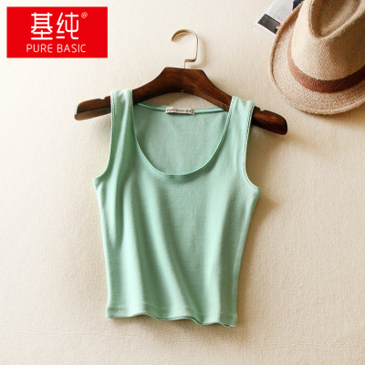 基纯夏新款露脐装短款小背心女纯棉内搭加厚打底背心一件代发5019