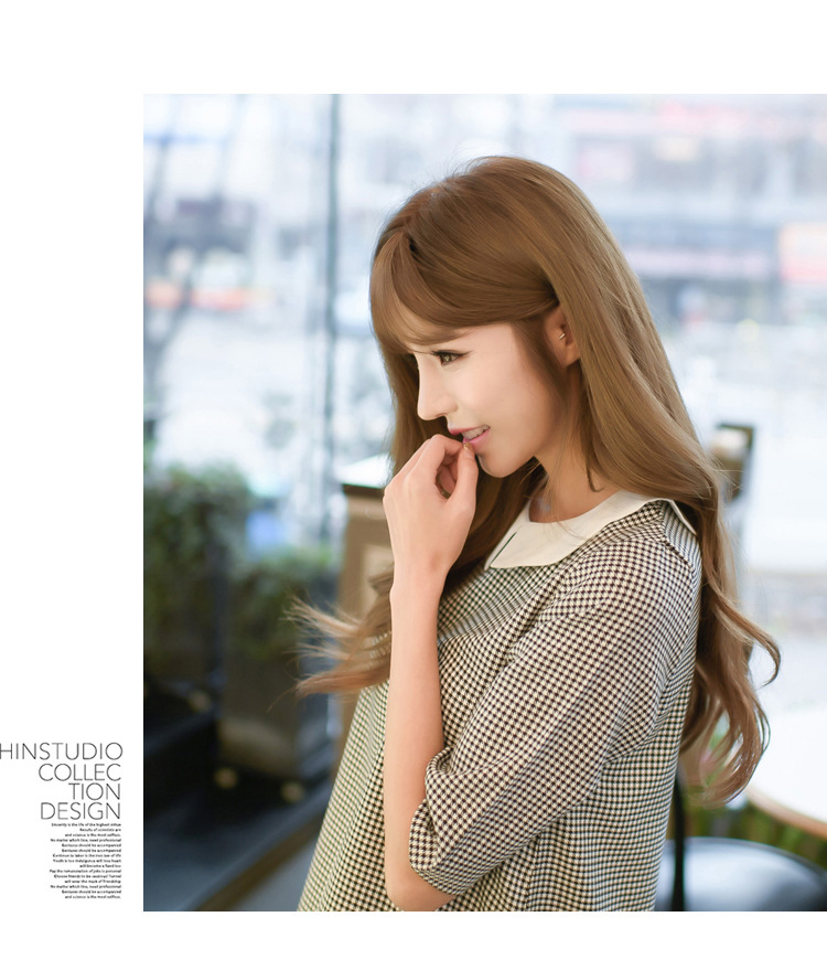 DABI 韓系學院風五分袖娃娃領荷葉邊格子短袖洋裝 DABI 韓系學院風五分袖娃娃領荷葉邊格子短袖洋裝