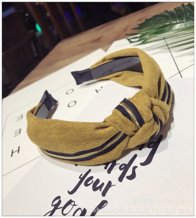 Korean New Hair Accessories Retro Flannel Stripe Contrast Color Knotted Bow Knot Wide-edge Hair Hoop Women display picture 2