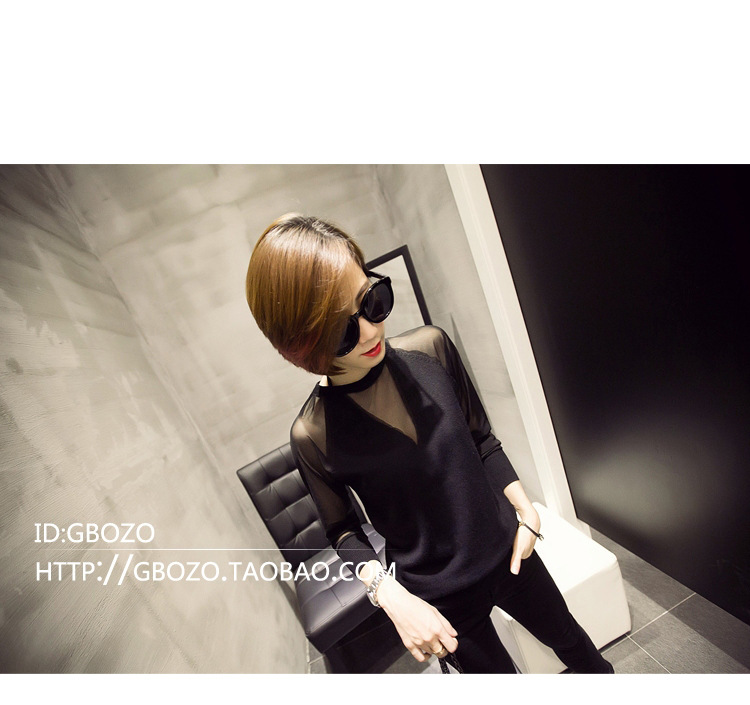 秋冬新品网纱打底衫韩版爆款女装拼接长袖t恤针织打底女上衣 女装货源 买卖货源网