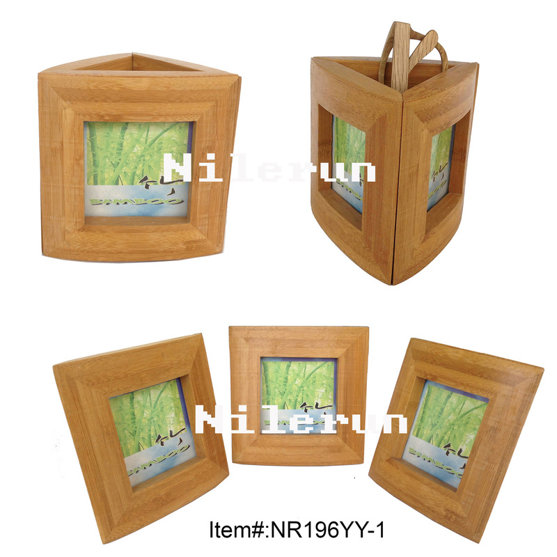 Novelty creative bamboo pen holder detachable Triple 3x 3 inch mini bamboo photo frame
