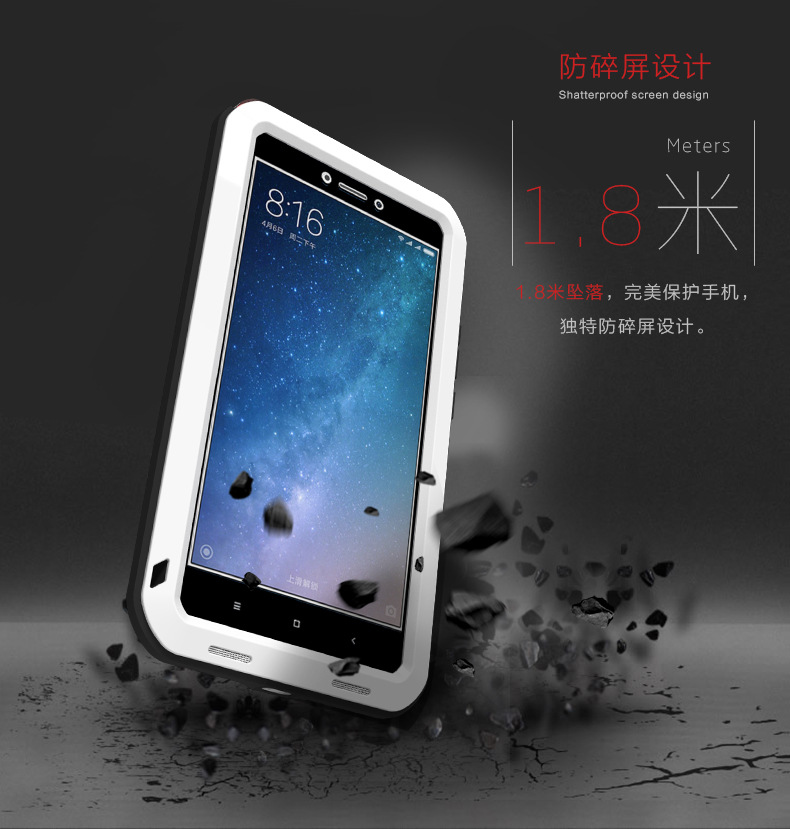LOVE MEI Powerful Water Resistant Shockproof Dust/Dirt/Snow Proof Aluminum Metal Outdoor Gorilla Glass Heavy Duty Case Cover for Xiaomi Mi Max 2