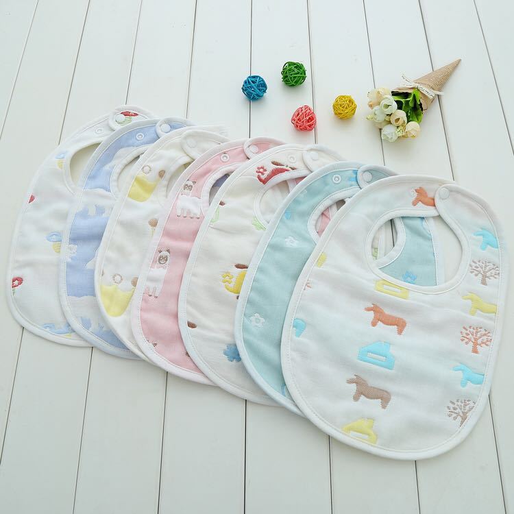厂家直销全棉六层纱布宝宝口水巾U型围嘴婴儿半圆形围嘴卡通款|ms