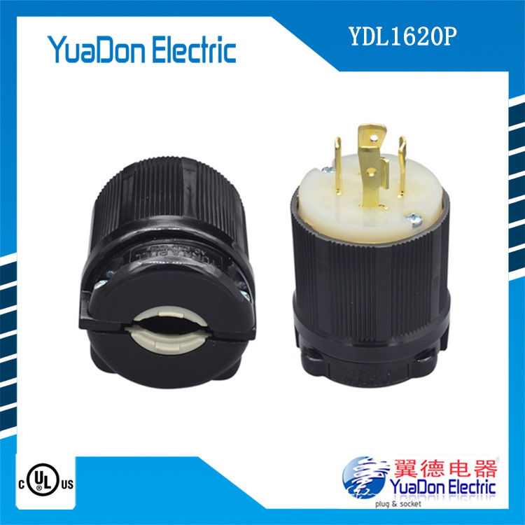 尼龙耐高温美式插头 L16-20P美标引挂式插头 四芯带锁 电源接头