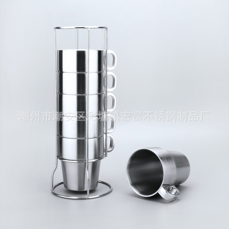 不锈钢咖啡杯套装 双层保温隔热办公杯茶杯 欧式防烫咖啡杯