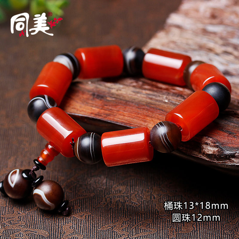同美水晶 天然老玛瑙手链 时尚经典男士单圈手饰手串批发厂家直销