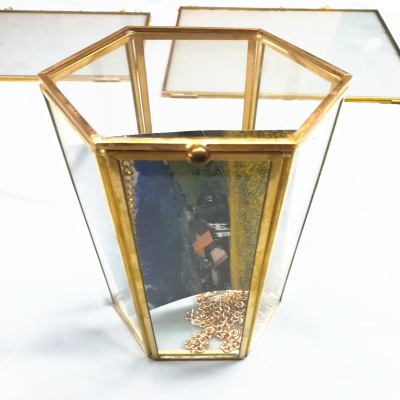 简约现代金边微景观几何方形玻璃花房 欧式首饰盒珠宝收纳盒礼品|ru