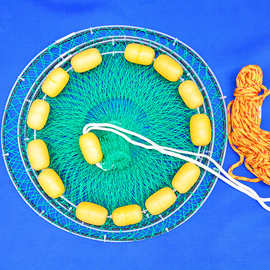 厂家促销加粗线便携浮球渔网小眼鱼护浮漂海钓渔护筏钓浮力鱼护网