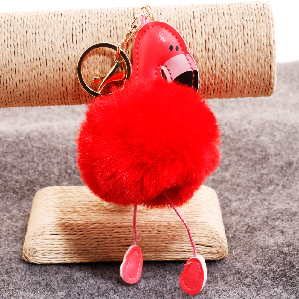 PU leather red mouth flamingo fur ball keychainpicture32