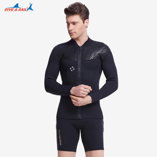Men's 3MM neoprene wetsuit SCR thickened cold-proof long-sleeved wetsuit top front zipper swimsuit