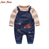 Autumn set for new born, bodysuit, transport, denim overall