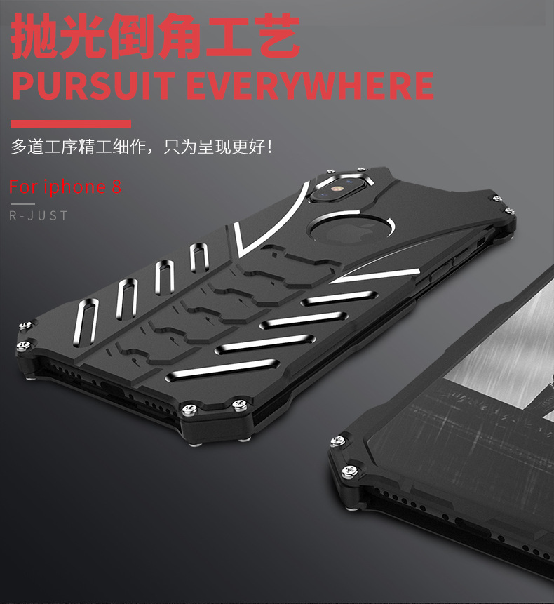 R-Just Batman Shockproof Aluminum Shell Metal Case with Custom Batarang Stent for Apple iPhone X